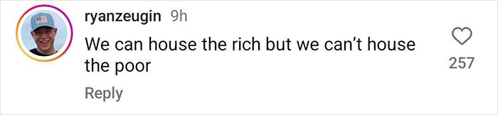 Instagram comment criticizing celebrities during LA wildfires, highlighting social inequality. Instagram comment criticizing celebrities during LA wildfires, highlighting social inequality.