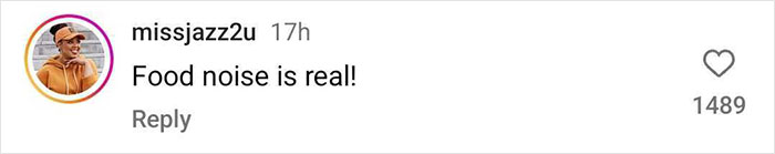 "Comment on social media about food noise, related to Oprah's insights on thin people after taking Ozempic. "Comment on social media about food noise, related to Oprah's insights on thin people after taking Ozempic.