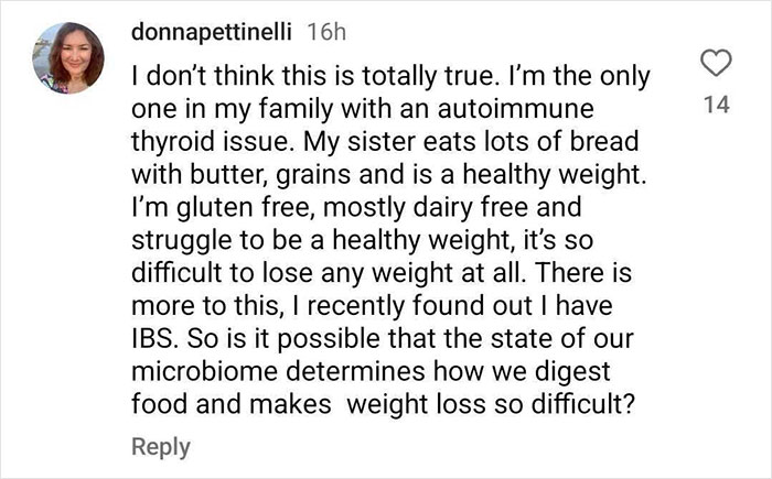 A comment questioning weight loss difficulties, discussing diet and health conditions related to thin people and Ozempic. A comment questioning weight loss difficulties, discussing diet and health conditions related to thin people and Ozempic.