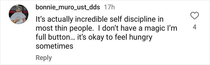 Comment discussing self-discipline in thin people, relating to Oprah's insights after using Ozempic. Comment discussing self-discipline in thin people, relating to Oprah's insights after using Ozempic.