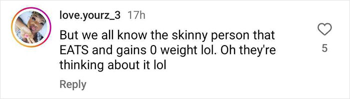 User comment on skinny people and weight, related to Oprah's realization about thin people after Ozempic. User comment on skinny people and weight, related to Oprah's realization about thin people after Ozempic.