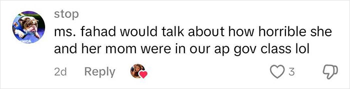 Comment about Blake Lively's high school AP government class experience with playful tone.