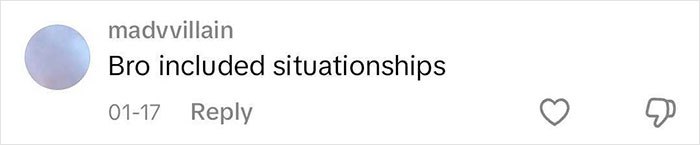 Comment on social media post about red flags in relationships, mentioning "situationships.