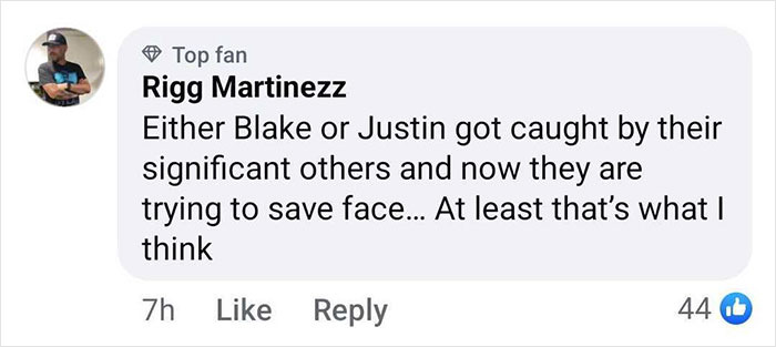 Comment discussing Blake Lively and Justin Baldoni text exchange rumors.