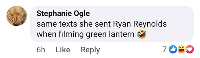 "Comment on Blake Lively's flirty texts while filming Green Lantern, seven likes.