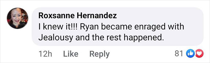 User comment reacting to Blake Lively's text exchanges, mentioning jealousy and Ryan's reaction.