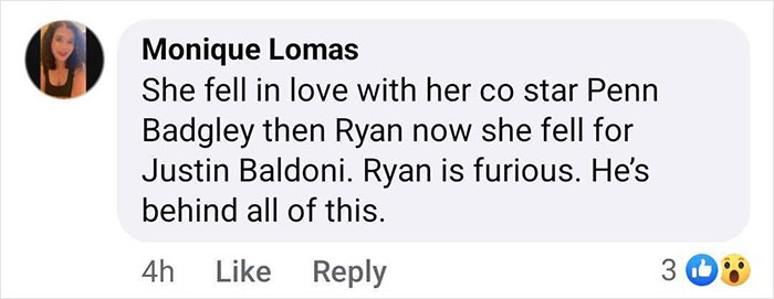 Comment discussing a love affair involving Justin Baldoni.