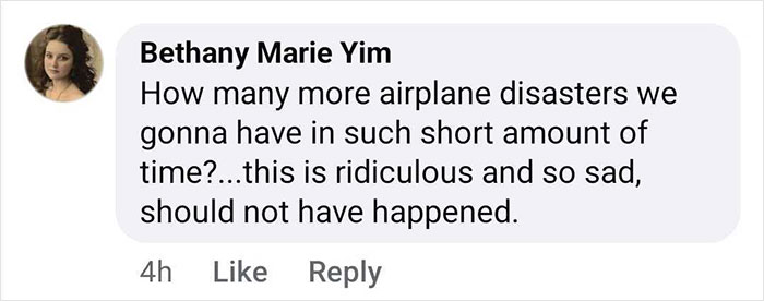 Comment discussing frequency of airplane disasters, expressing sadness and frustration. Comment discussing frequency of airplane disasters, expressing sadness and frustration.