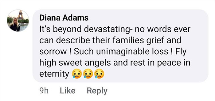 Comment expressing sorrow for youngest victims of D.C. crash, mentioning grief and loss with crying emojis. Comment expressing sorrow for youngest victims of D.C. crash, mentioning grief and loss with crying emojis.