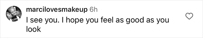 A supportive comment on social media, expressing well-being and admiration. A supportive comment on social media, expressing well-being and admiration.