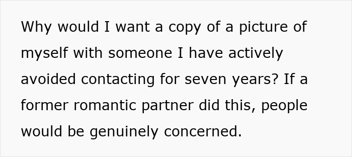 Text describing a woman&rsquo;s concerns over an ex-friend who keeps seeking updates after seven years of no contact.