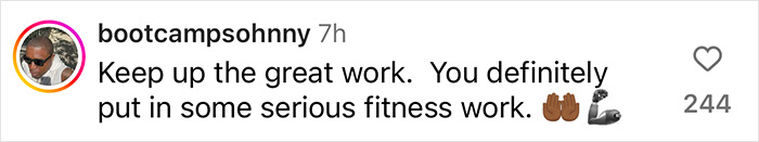 Comment praising Lizzo's weight loss and fitness achievements with clapping and flexed bicep emojis. Comment praising Lizzo's weight loss and fitness achievements with clapping and flexed bicep emojis.