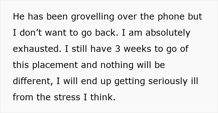 Text message expressing frustration over a relationship and work stress.