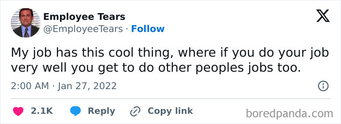 Funny office meme about doing other people's jobs if you excel at your own.