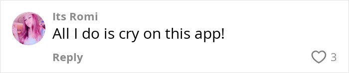 Comment from user Its Romi expressing how emotional they get on the app. Comment from user Its Romi expressing how emotional they get on the app.
