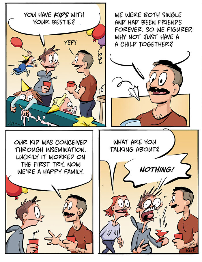 A comic strip featuring two characters, showcasing chaotic and funny interactions between Kenneth and his best friend.