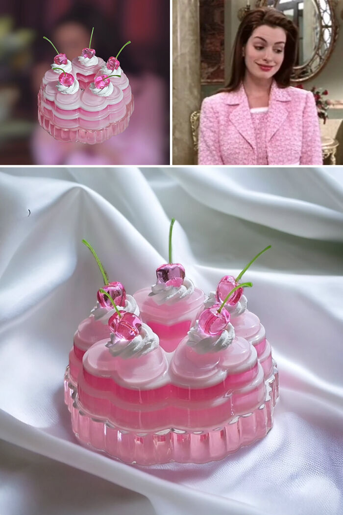 Cake-inspired storage box with cherry decorations, resembling a famous series theme.