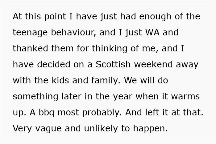 Text exchange about a birthday drama among friends, expressing frustration and vague plans for a future event.