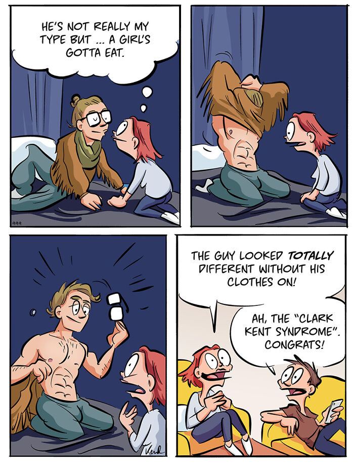 Cartoon of Kenneth Larsen and best friend Martha planning Halloween costumes humorously.