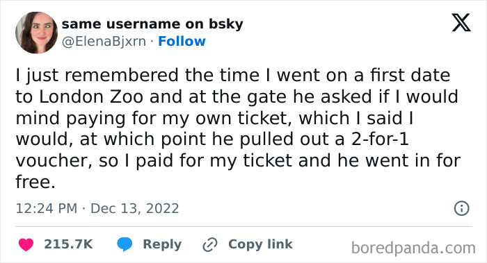 Tweet about awkward date moments at London Zoo with a surprising ticket situation, gaining significant likes.