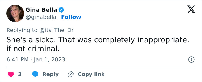 Tweet criticizing Demi Moore with a statement calling her "a sicko" and labeling her actions as inappropriate.