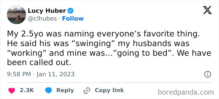 Tweet about a child's candid remark leading to an awkward conversation between parents and kids.