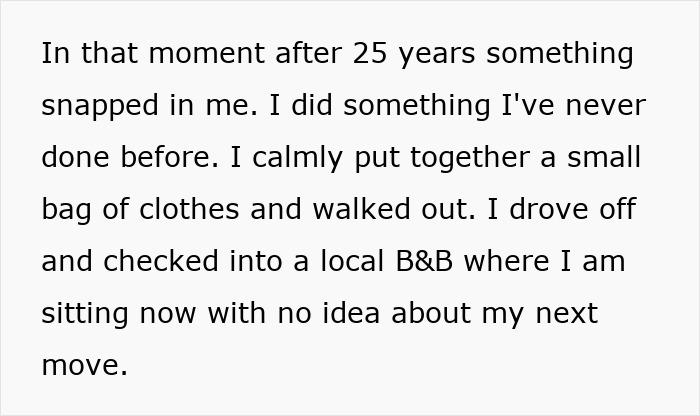 Text excerpt of a wife leaving after 25 years, sharing her heartbreaking story with a neurodivergent husband.