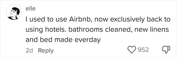 Comment criticizing Airbnb guest trash responsibilities, expressing preference for hotel services.
