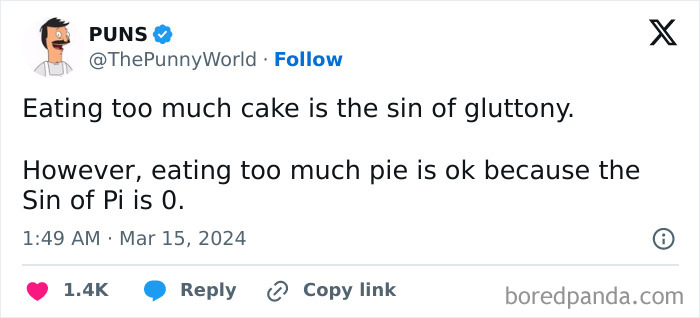 Linguistic meme joke about cake, gluttony, and the mathematical concept of sine with pie.