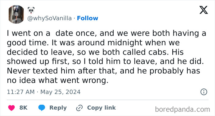 Screenshot of a tweet sharing an awkward date moment about a miscommunication over cabs.