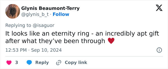 Tweet about eternity ring hints at engagement ring mystery and theories.