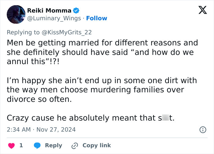 Tweet expressing concern about hurtful words and marriage, suggesting they were a red flag. Tweet expressing concern about hurtful words and marriage, suggesting they were a red flag.