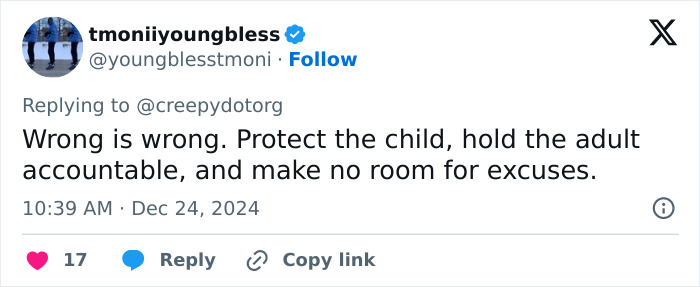Tweet expressing outrage, calling for child protection and adult accountability, related to resurfaced Demi Moore clip.