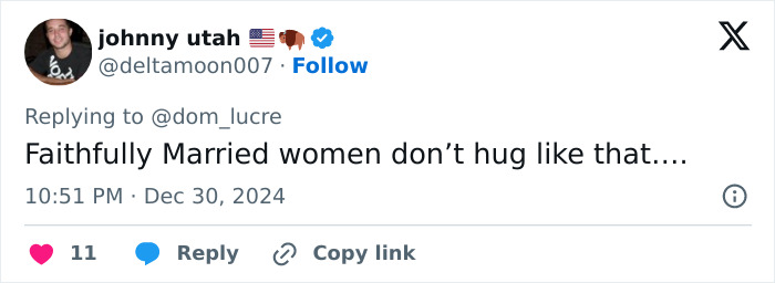 Tweet questioning married women's behavior, referencing a stage kiss incident.