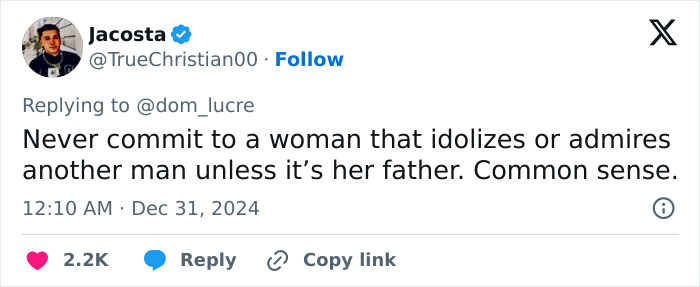 Tweet by Jacosta about idolizing men, with engagement metrics shown.