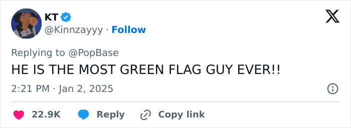 Tweet praising Tom Holland as a "green flag guy," with engagement metrics visible.