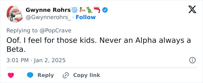 A tweet humorously commenting on Generation Beta, referencing their status after Generation Alpha.