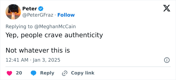 Tweet criticizing Meghan Markle's lifestyle series as tone deaf, stating "people crave authenticity.