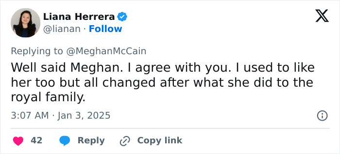 Tweet criticizing Meghan Markle's lifestyle series as tone deaf, expressing a change of opinion about her.