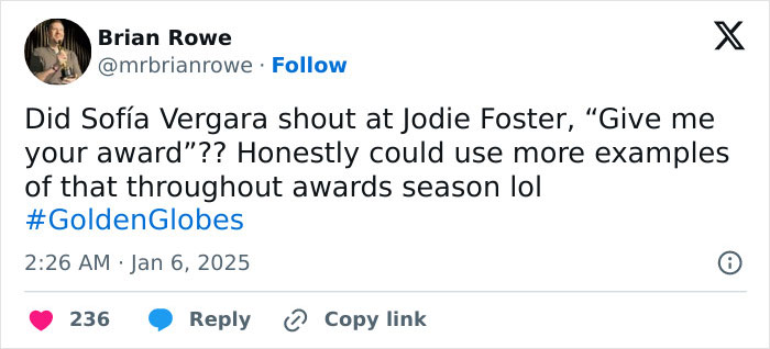 Viewers Stunned By Sof&iacute;a Vergara&rsquo;s Iconic Reaction After Losing Golden Globe To Jodie Foster