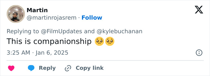 Tweet by Martin commenting on Jodie Foster with emotional face emojis, timestamped January 6, 2025.