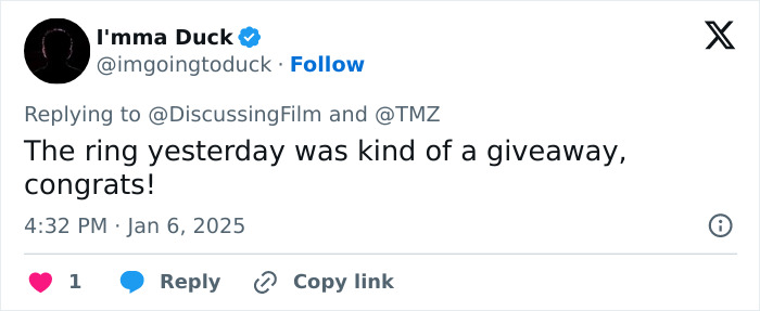 Tweet congratulating Zendaya and Tom Holland on their engagement.