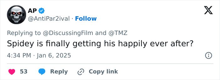 Social media post speculating engagement news about a popular couple.