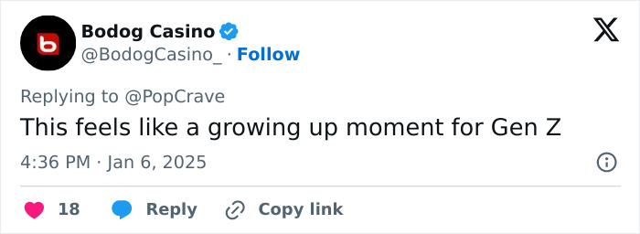 Screenshot of Bodog Casino's tweet reacting to Zendaya and Tom Holland engagement news.