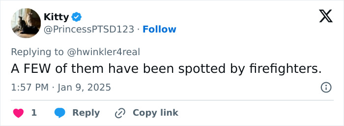 Tweet discussing LA wildfires arsonists amidst Henry Winkler's theory.