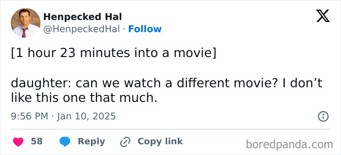 Funny parenting tweet about a child wanting to switch movies midway through.