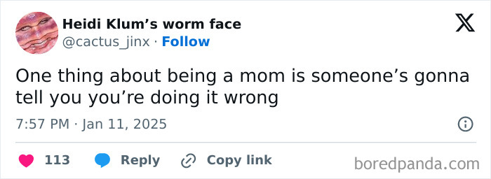 A humorous tweet about parenting highlighting common challenges faced by mothers.