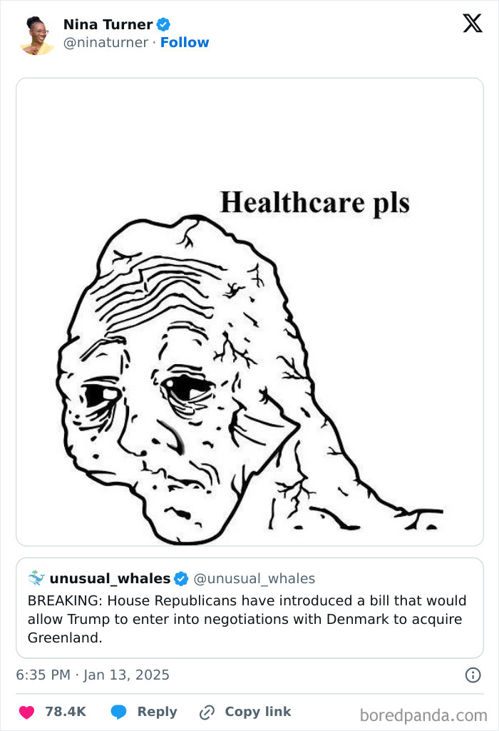 Meme of a tired face with "Healthcare pls" text, highlighting funny tweets to survive January.