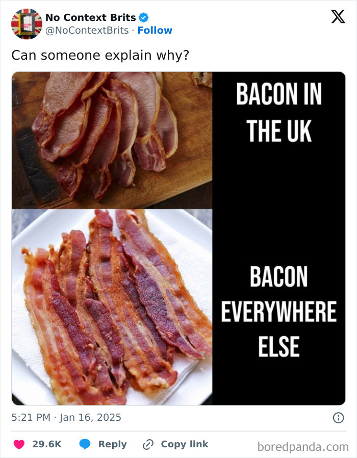 British bacon comparison: UK bacon vs. bacon worldwide; highlighting cultural differences in food presentation.