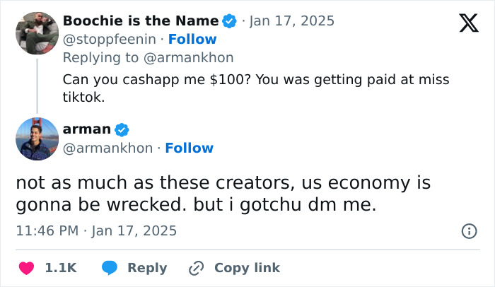 Tweets discussing a former TikTok employee sharing secrets and financial issues with the app.